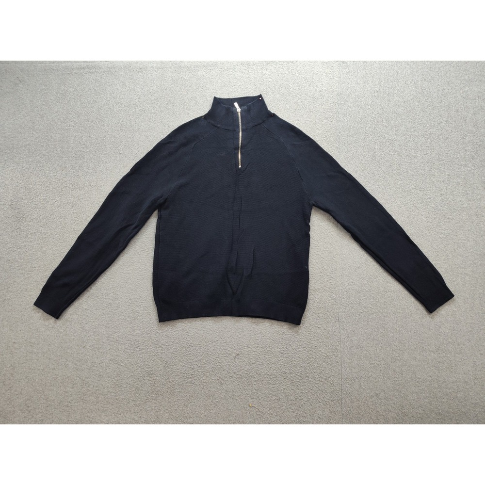Primark Men Sweater L Navy Blue 1/4 Zip Mock Neck Long Raglan Sleeve Casual Warm